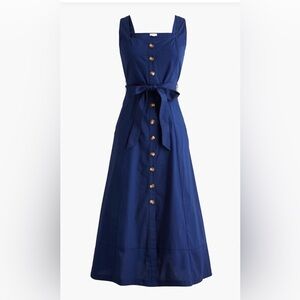 NWT J.Crew Factory Sweetheart Button Front Belted Midi Dress, Navy Blue, Sz 2